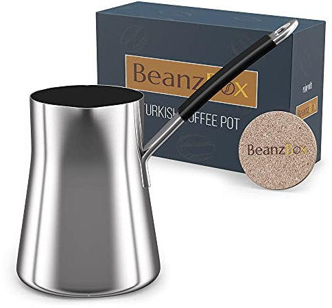 BeanzBox Türkische Kaffeekanne – Milchwärmer, Edelstahltopf zum Schmelzen von Schokolade und Butter, griechische und arabische Kaffeekanne, Briki – Cevze, 430 ml