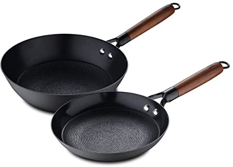 MasterPRO Odín - Juego de Sartén y Wok de 24 cm, de Hierro Prensado con Antiadherente Cerámico Reforzado con Patrón de Panel de Abeja, Mango Ergonomico, Apto para Inducción, Libre de tóxicos