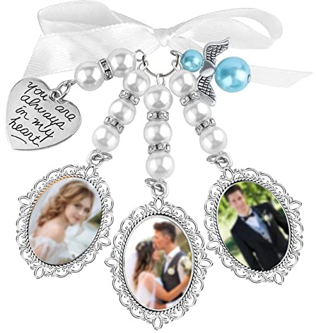Luokeily Hochzeit Blumenstrauß Charms, 3 Rahmen Blumenstrauß Foto Charm Brautstrauß Charm für Hochzeit Erinnerung Bow-Knot Strass Perle Charm personalisierte Verlobungsparty Dekorationen