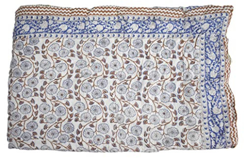 INDACORIFY Bedruckte Kantha-Quilt-Handblock-Blumendruckdecke, böhmische Bettwäsche, Tagesdecke, Baumwolle, Größe 90 x 108 Zoll, Jaipuri Razai