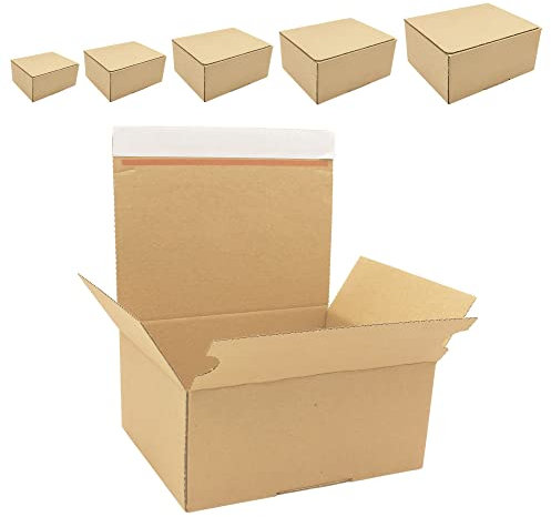 Automatikkartons mit Selbstklebestreifen, Aufreißfaden und Kraftpapier | Optimaler Schutz beim Versand | Automatik Karton I Versandkartons mit selbstklebendem Deckel | (20, 385 x 285 x 186 mm)