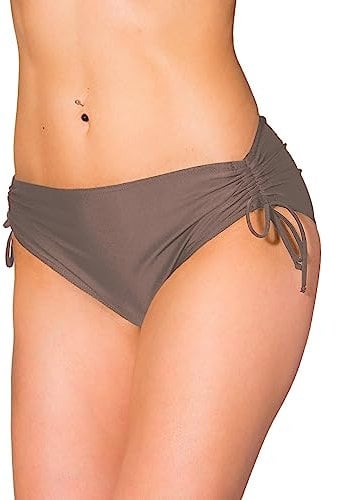 Aquarti Bikinihose Damen mit Raffung – Bikinihosen für Damen mit Bindebändern, schnelltrocknend, Farbe: Hellbraun, Größe: 40