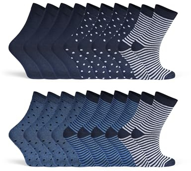 Basic Treasure Lot de 10 Paires Chaussettes Femme, Coton, Rayures et Pois