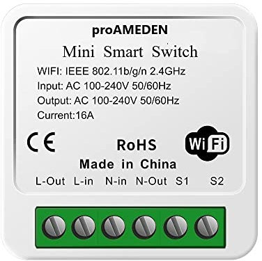 proAMEDEN Interruptor inteligente Wifi HomeKit 16A, [1/un], MINI Smart Switch Wifi, Módulo interruptor, app CozyLife funciona con Control de voz Siri, Compatible con Alexa, Google Home.