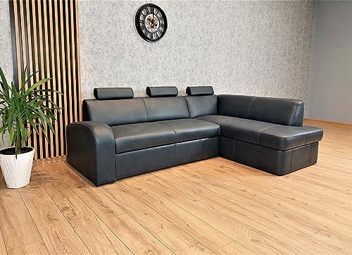 Quattro Meble Echtleder Ecksofa Antalya II 3z 245x164cm Leder Sofa Couch mit Schlaffunktion, Bettkasten und Kopfstützen Eck Couch Echt Blaues Leder Granada Ecke Blau (245x164 cm Ecke Rechts)