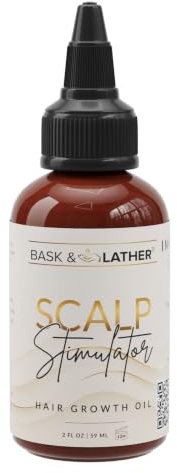 Bask & Lather Scalp Stimulator Hair Growth Oil, Cold Pressed Mint and Rosemary Blend with Grapeseed for Hair Growth, Organic Natural Leave in, All Hair Types, 2 Fl Oz