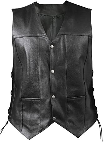 Briskorry Gilet in pelle da uomo, nero, vintage, Steampunk, da motociclista, da motociclista, casual, da motociclista, rocker da moto, con lacci laterali e tasche nascoste, Nero , M