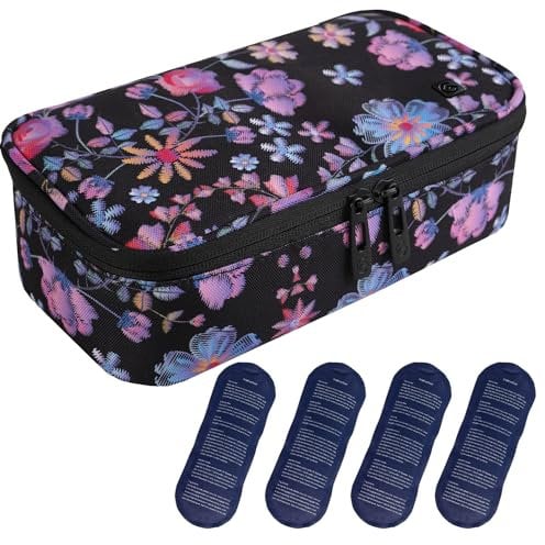 ALLCAMP Borsa Frigo per insulina,organizer portatile per farmaci diabetici,con 4 borsa ghiaccio,porta insulina termico da viaggio,borsa termica per insulina(fiori)