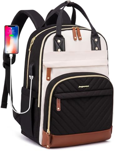 Laptop Backpack for Women Bag - 15.6 inch Work Travel Backpack with USB Charger College Bookbag Waterproof Business Computer Backpack Anti-theft Casual Backpacks for Nurse Teacher Beige Black Brown