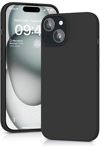 YATWIN für iPhone 15 Plus Hülle, Premium Silikon Handyhülle mit Kameraschutz, Seidig-Weicher Berühren Ultra Dünne Stoßfeste Kratzfeste Schutzhülle, Schwarz