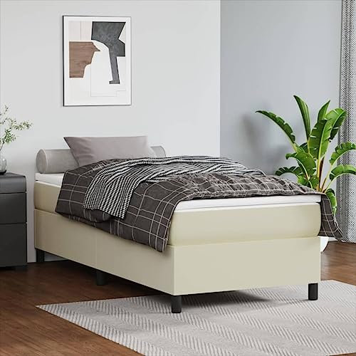 MNISDFL Bett kopfteil Bodenbett Schlafzimmer möbelEinzelbett Boxspringbett Creme 100x200 cm Kunstleder