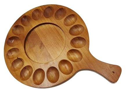 Ceolup Plato de Huevos Rellenos de Acción de Gracias,Plato de Huevos para Huevos Rellenos | Plato de Madera con asa | Tablero de charcutería Reversible de 16 Agujeros, Plato de Huevo