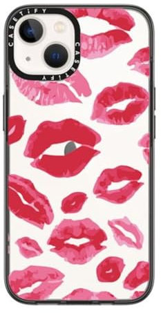 CASETiFY Compact iPhone 14 Case [2X Military Grade Drop Tested / 4ft Drop Protection] - Lipstick Kisses - Clear Black
