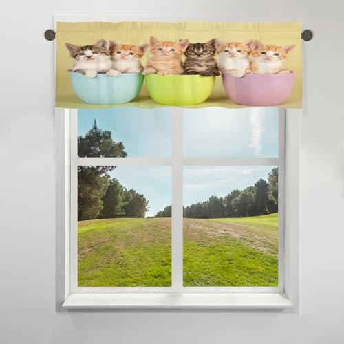 TropicalLife Katzenvorhang mit Katzenmotiv, für Fensterstange, Tasche, kurze Fenster, Vorhänge für Café, Küche, Badezimmer, Wohnzimmer, Fensterdekoration, 106 x 30 cm