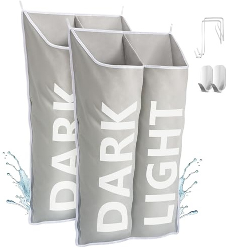 DONAQ Hanging Laundry Hamper Bag XL 40x22, Space Saving over the Door Storage Bags, Behind the Door Hampers for Dirty Clothes & Wall Mounted Basket for Bathroom, Organizer for Small Room Spaces RV