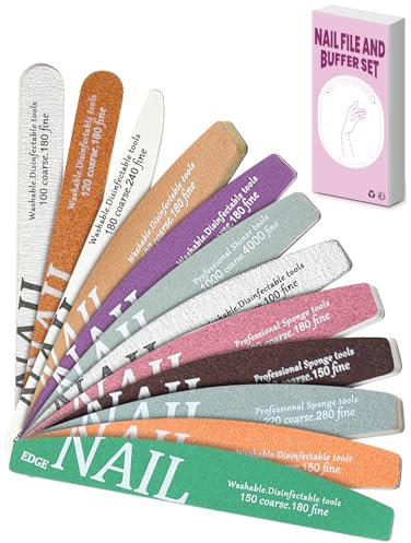 Lime à ongles et polissoir, lot de 12 limes à ongles et blocs polissoirs pour ongles naturels, ongles en acrylique et en gel