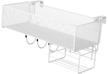Folpus Hängendes Blumentopf-Gestell, Drahtkorb zum Aufhängen am Bett, mit Papierhandtuchhalter, Geländer-Blumentopf-Halter für Zaun und Balkon, Weiß