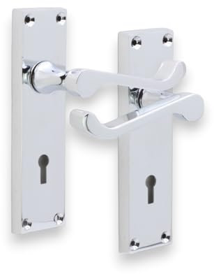 Infinity Decor Pack of Victorian Scroll Internal Lever Lock Door Handle on Rectangular Backplate in Polished Chrome - for Interior and Exterior Doors