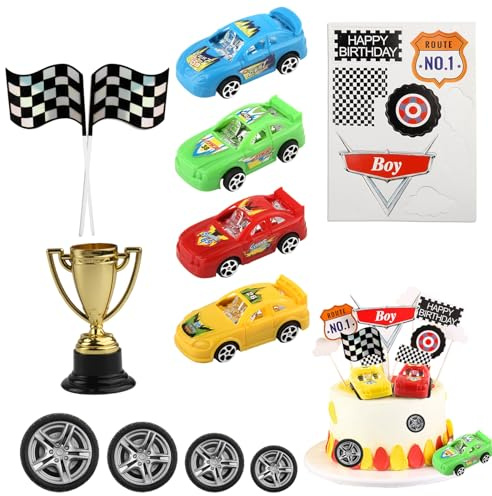 OMIGA Cars Tortendeko 20 Stücke Rennwagen Thema cars geburtstagsdeko | Happy Birthday Kuchen Topper für Racing Car Theme Geburtstag Zubehör Kindergeburtstag Party Favors