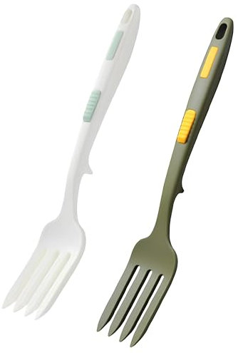 2 Piezas Tenedor De Silicona Para Cocinar, Tenedor Para Mezclar Antiadherentes, Tenedor Grande Para Servir, Resistente Calor, Pasta Utensilio De Cocina (Verde Oscuro, Blanco)178g