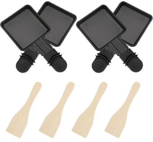 Raclette Poêlons, Poêlons à Raclette Antiadhésive, Poelon Raclette Triangulaire, Poelon Raclette Carré, Raclette Set avec 4 Pelle, Portable Plateau de Cuisson pour Fromage Fondu Oeuf Frit
