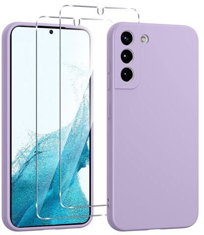 Viojrlra Cover Silicone per Samsung Galaxy S22 5G con 2 Pezzi Vetro Temperato, Custodia Protettiva Ultrasottile in Morbido TPU, Antiurto Antigraffio, Viola