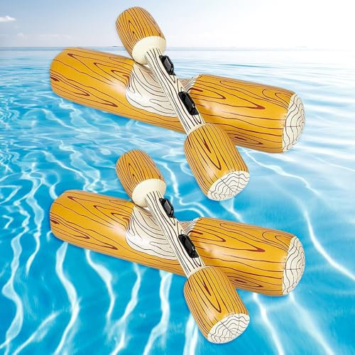 Riisoyu 4 Pièces Ensemble Flottant Gonflable Jouets, Bouée Gonflable Jeu de Combat avec 2 Pagaies Bataille Bûche Piscine Radeaux Enfants Adultes Pool Party Bouée Piscine Canoë pour Adultes et Enfants
