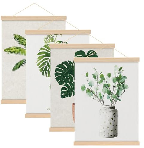 Starvortex 4Pcs A3 Porte Affiche, Cadre Magnetique en Bois Naturel de 31cm, Cadre Poster pour Œuvres d'Art de 21 à 42 cm, Cadre Aimanté Sans Percer, Accroche Poster pour Affiches Images Tirages Photos