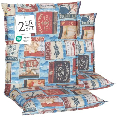 Beo® Turin Niedriglehner Gartenstuhl-Auflagen 2er Set | Waschbar | Atmungsaktiv | UV-beständig | Made in EU | Öko-Tex Standard | 98x46x8 cm | Sitzkissen Outdoor