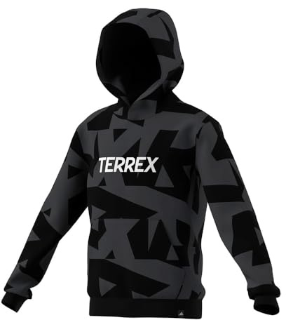 adidas Unisex Kids Terrex Kids Multi Printed Logo Hoodie, Carbon/Black, 14-15 Years