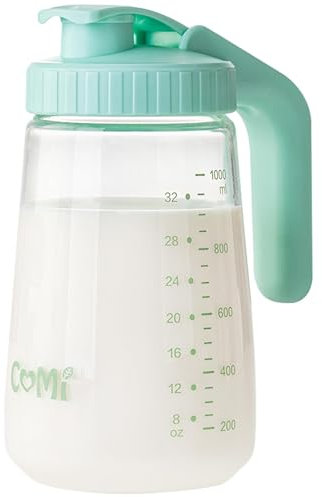 COMI 34oz Breast Milk Pitcher, Breast Milk Storage Containers for Fridge, Resistant to Heat and Cold, Breastfeeding Essentials with Sealing Ring, No Leak Glass Pitcher with Handle and Lid, Green