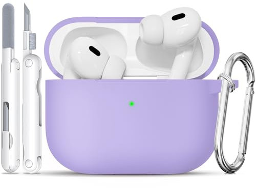 TNSNK für AirPods Pro 2nd/1st Hülle (2023/2022/2019), Silikon Stoßfeste Schutzhülle mit Clean Kit & Keychain, Support Wireless Charging - Light Purple