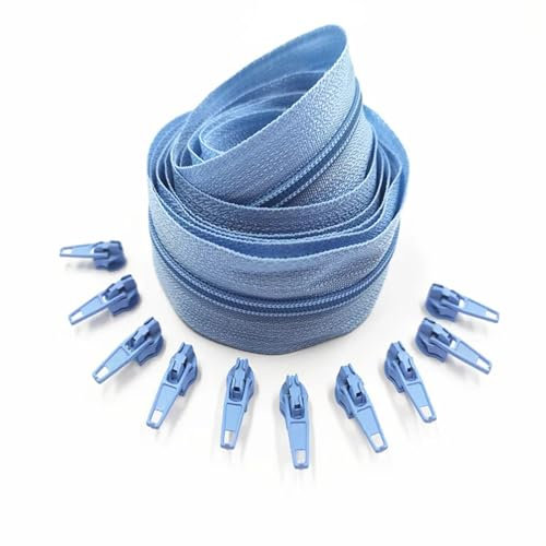 SHENJMAI Cerniera Lampo Lunga Rotoli di Cerniere in Nylon Lunghi 1/2/3/5/10 Metri con cursore for Cerniera da 2/4/6/10/20 Pezzi for Accessori di Cucito su Misura(Light Blue,2 Meter)