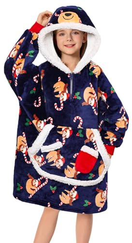 OLAOLA Faultier Decken-Hoodie für Kinder, Weiche Kuscheldecke Unisex | Süßes Faultier-Muster für Kinder. Kuschelweiche Decke mit Ärmeln und Kapuze, tolles Wärmegeschenk für Kinder.
