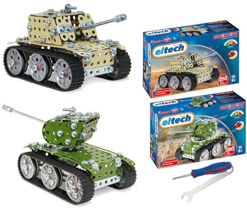 Eitech Panzer 2er Set - Metallbaukasten, 530+ Bauteile, Stabilbaukasten | 2 Stck. armygreen und sandgelb, Modellbausatz für Jungen und Mädchen, Geschenk Kinder 8 9 10 Jahre, Motorikspielzeug