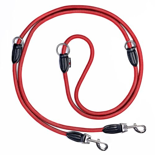 elevenants® Verstellbare Hundeleine 3 Meter | Robuste Nylon Umhängeleine für mittelgroße bis große Hunde | Führleine mit 200kg Zugkraft | Doppelleine mit 2 Karabiner | Multifunktionsleine - Rot