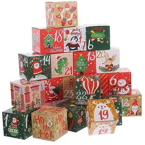 Cabilock 24stücke Leere Papier-geschenkboxen für Adventskalender Bonbonbehälter und Süßigkeitenboxen mit Weihnachtlichem Motiv