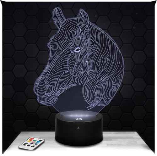Lampephoto.fr - Lampe Pferdekopf Nachtlicht Pferd, Reiten | Made in France, Sockel wählbar, dimmbar, Batterie/USB, HD-Lasergravur, Geschenk für Reiter