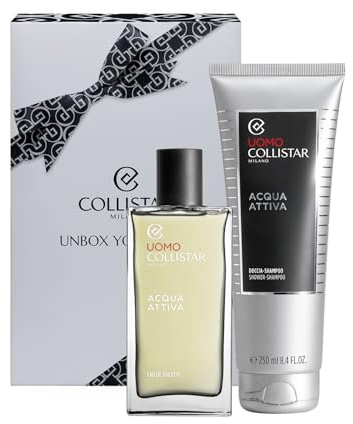 Collistar Aktives Wasser für Herren, Eau De Toilette 100 ml + Dusch-Shampoo 250 ml, Set für Herren, frisch und belebend, elegante Geschenkidee