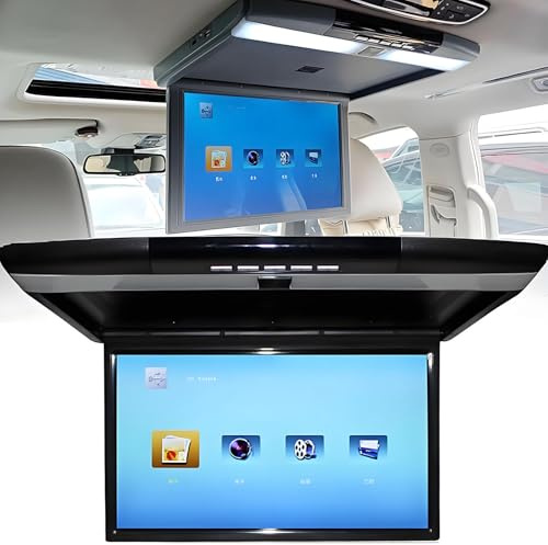 FHRKA 1080p Car Monitor HD Lcd Screen,Mp5 Video Player Car Roof Mount Display,Multimedia Ceiling TV Mirror Link Fm,Ir (Black)