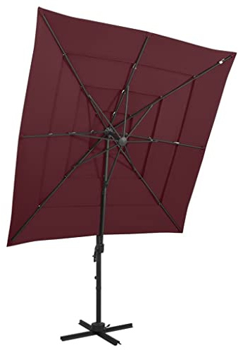 Sonnenschirm 250x250 cm quadratisch, 4-lagig Bordeauxrot mit Aluminium-Mast, UV-Schutz, idealer Gartenschirm Terrassenschirm für Außenbereiche, robuster Sonnenschutz mit Kurbel Kippfunktion
