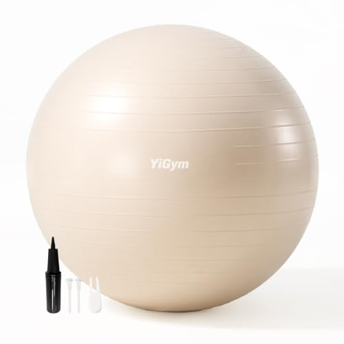 YiGym Yoga Ball 75/65/55cm Exercise Ball for Gym Yoga Pilates Core Training | Anti Burst Yoga Ball 2.5mm Thick, Pregnancy Ball for Women, White Gym Ball with Pump, Large Yoga Ball for Exercise Fitness