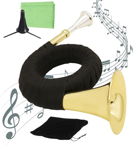 Jagdhorn aus - Mini-Trompe mit Schlüssel B mit Ständer | Tragbares Windinstrument aus natürlichem Gold - Musikdekoration im Taschenformat | Kleines Horn für Anfänger
