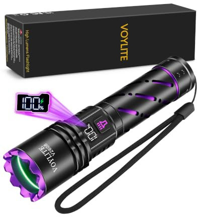 Voylite 30W 365nm UV Taschenlampe Aufladbare | Schwarzlichtlampe mit 12h Laufzeit LCD-Display IPX6 Wasserdicht 10m Reichweite für Urinflecken Skorpionjagd Harzaushärtung