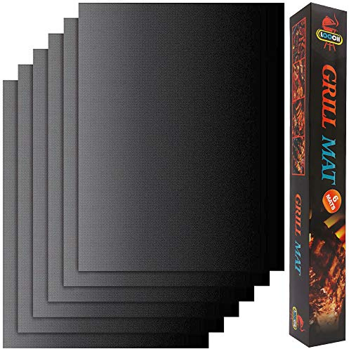 Looch Grillmatten-Set, 6 Stück, 100% Antihaft-Grill- und Backmatten, FDA-zugelassen, PFOA-frei, wiederverwendbar leicht zu reinigen, funktioniert auf Gas, Holzkohle, Elektrogrill mehr, 39 x 33 cm