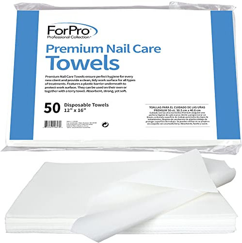 ForPro - Asciugamani monouso per manicure e pedicure, senza pelucchi, con retro in poliestere, 30,5 x 40,6 cm, 50 pezzi
