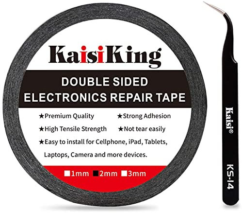 Kaisking Ruban adhésif pour réparation d'écran LCD 2 mm avec 1 pince pour téléphone portable, iPad, tablettes, ordinateurs portables, appareil photo, écran tactile LCD