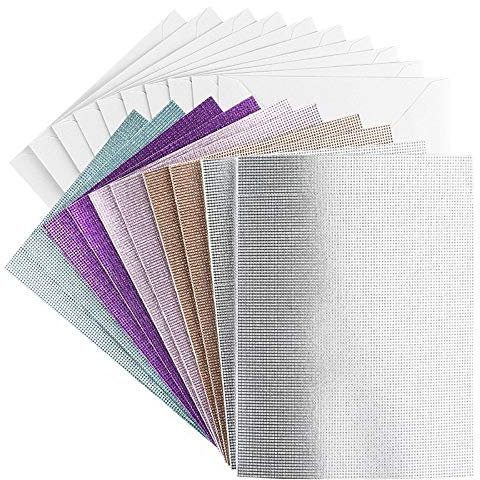 Ideen mit Herz Grußkarten-Set mit Umschlägen| 10 farbige Karten | Glitzer-Leinen-Optik | blanko | neutral | ideal für Glückwünsche zum Geburtstag, Hochzeit (Farbsortierung 2, Din B6 | 16,5 x 11,5 cm)