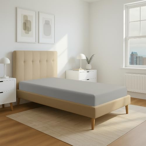Pizuna Spannbettlaken 80x200 90x200cm Baumwolle Silber 400 Fadenzahl | 100% langes nur Baumwoll-Spannbetttuch, weiches Mako-Satin-Gewebe für bis zu 40 Matratzenhöhe (100% Baumwolle Bettlaken)