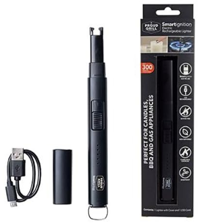 Proud Grill Smartignition Electric Rechargeable Lighter - Flameless Candle USB Arc, Windproof Long Lighters for Candles, BBQ Grill, Gas Stove Appliance, Camping, Electronic Plasma Torch - Matte Black